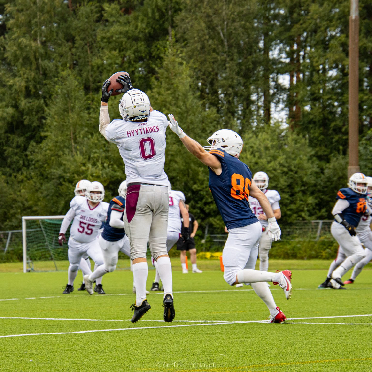 Matias Hyytiäinen (#0) oli pelinrakentaja Gwinnerin ykköstarget runkosarjan päätöspelissä. Kuva: Aino Raki